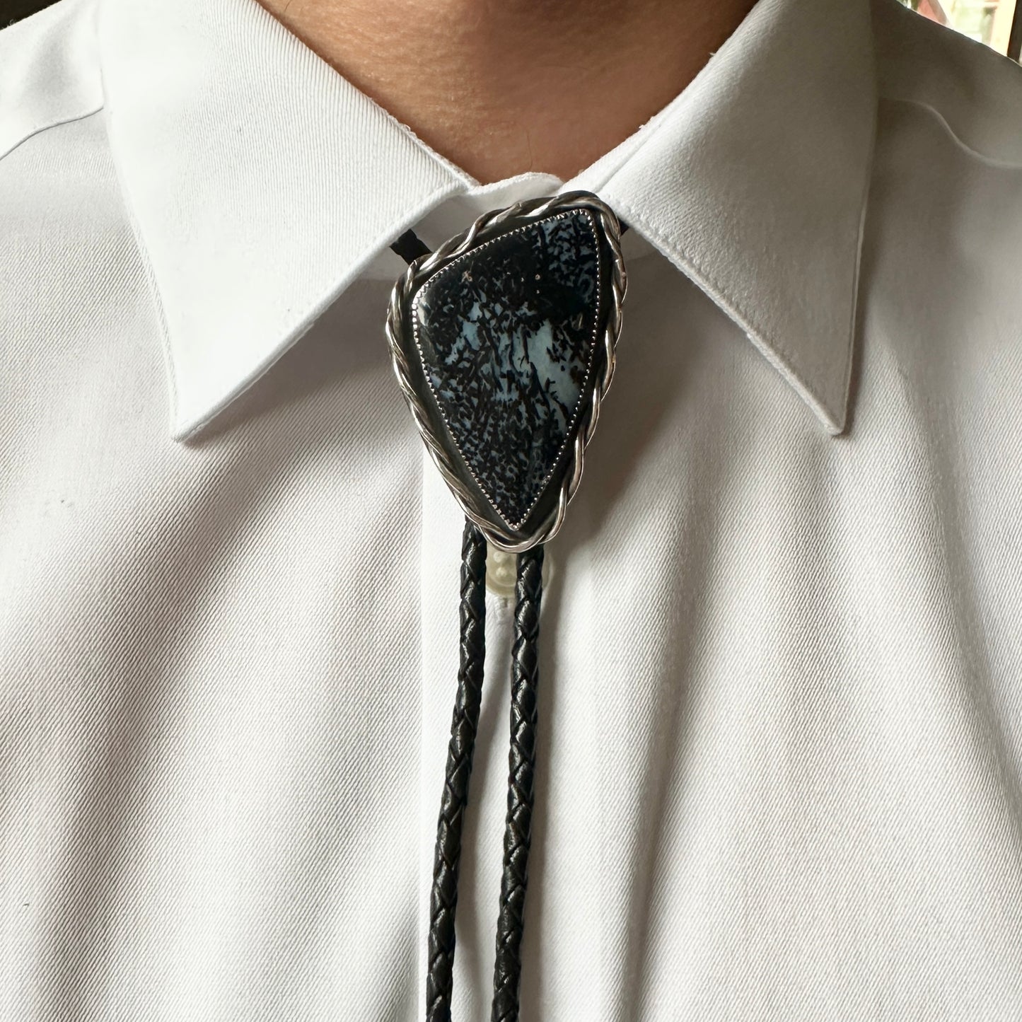 Twisted Black Plume Agate Bolo
