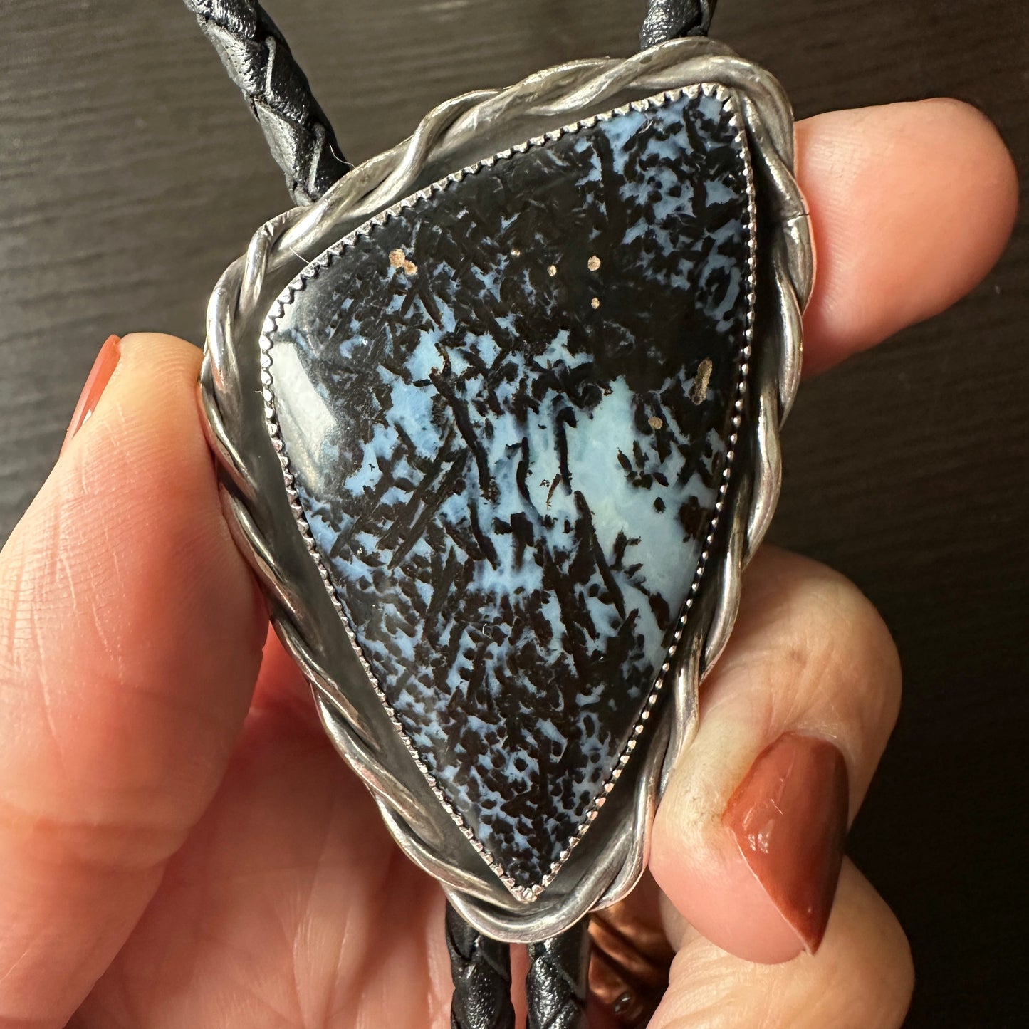 Twisted Black Plume Agate Bolo