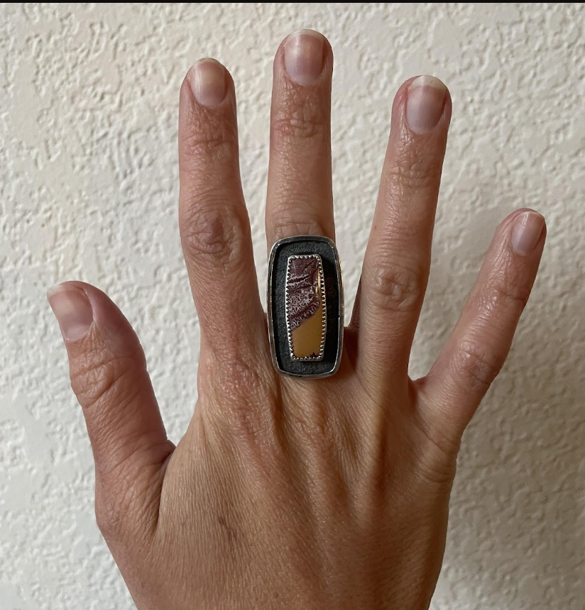 Sonoran Dendritic Rhyolite Rugged Shadowbox Ring (size 6)