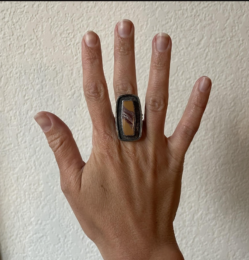 Sonoran Dendritic Rhyolite Rugged Shadowbox Ring (size 8)