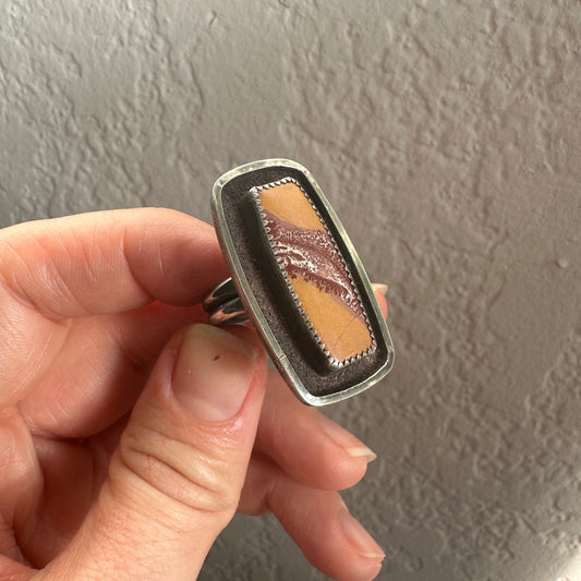 Sonoran Dendritic Rhyolite Rugged Shadowbox Ring (size 8)