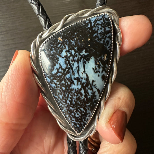 Twisted Black Plume Agate Bolo